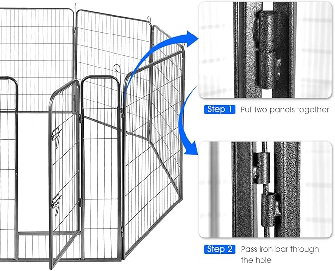 Giantex 48 inch Dog Fence with Door, 16/8 Panels Dog Playpen for Outside Large Dogs, Portable Pet Playpen Fencing Enclosures, Heavy Duty Metal Camping Fences for The Yard (8 Panels, 48 inch)