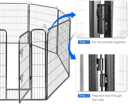 Giantex 48 inch Dog Fence with Door, 16/8 Panels Dog Playpen for Outside Large Dogs, Portable Pet Playpen Fencing Enclosures, Heavy Duty Metal Camping Fences for The Yard (8 Panels, 48 inch)