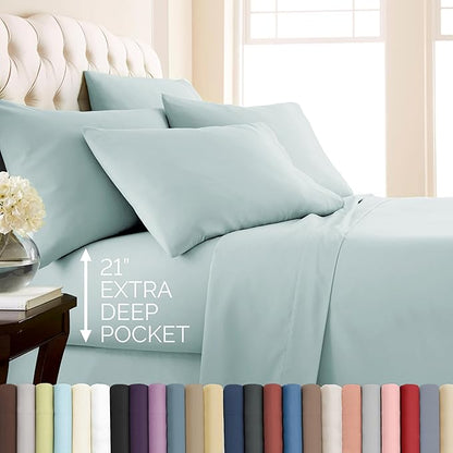 Southshore Fine Living, Inc. 21-Inch Queen Deep Pocket Sheet Set, 6-Piece Blue Sheet Set Queen Size, Pet Hair Resistant Bedding Sheets and Pillow Cases, Machine Washable, Sky Blue Sheets