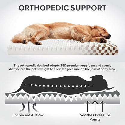 JOEJOY Dog Bed for Large Dogs, XLarge Orthopedic Dog Bed with Removable Washable Cover, Cute Modern Plush & Memory Egg Crate Foam Dog Bed, 42 x 28 inch, Brown