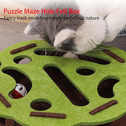 Interactive Cat Scratch Puzzle Enrichment Box – Felt Maze Toy with Nail File, Ideal for Indoor Cats Self Play, Scratching & Hunting Fun