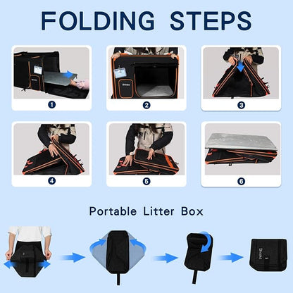 Petskd Extra Large Cat Carrier with Litter Box for Car Travel,24"x17"x17"Portable Soft-Sided Pet Carrier with Zipper Locks for Large Mudium Cats or 2 Small Cats Under 55LBS(Black)