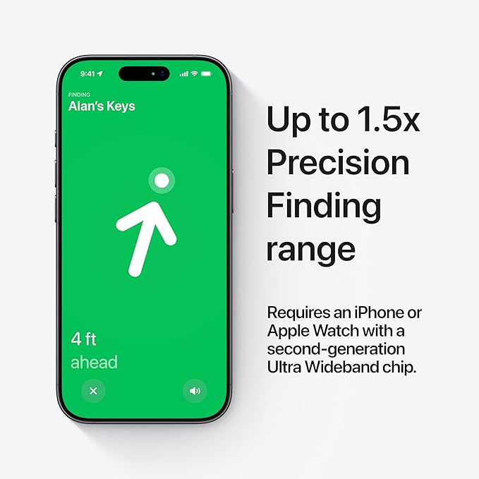 Apple AirTag (2nd Generation) - 4 Pack: Tracker for Keychain, Wallet, and More; Locator with Sound; Simple One-Tap Setup with iPhone or iPad; Key Finder with up to 1.5X Precision Finding Range*
