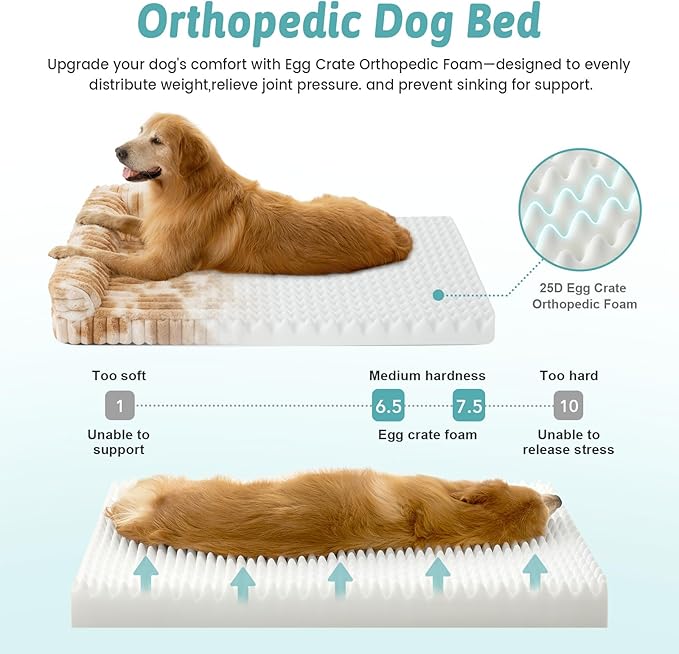 COZY KISS Large Dog Bed, Faux Rabbit Fur Orthopedic Foam Dog Bed with Sides, Removable Washable Cover & Waterproof Lining, Comfortable Pet Couch for Large Dogs, Tie-Dye Brown (44" L x 32" W x 7" Th)