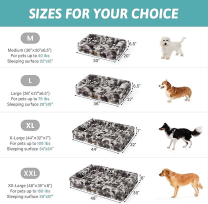 COZY KISS Orthopedic Dog Bed for Extra Large Dog 44x32 inch, XL Faux Fur Pet Sofa, Bolster Foam Bed with Sides, Non-Slip and Egg-Crate Big Dog Couch Bed with Washable Removable Cover, Tie Dye Grey