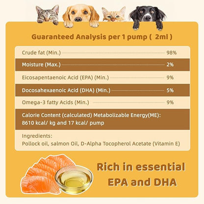 Fish Oil Omega 3 for Dogs - Salmon & Pollock Oil for Dog and Cat - Defense Liquid Supplement for Skin, Coat Brain, Hip, Joint and Heart Health - Omega Oil for Pet(16OZ)