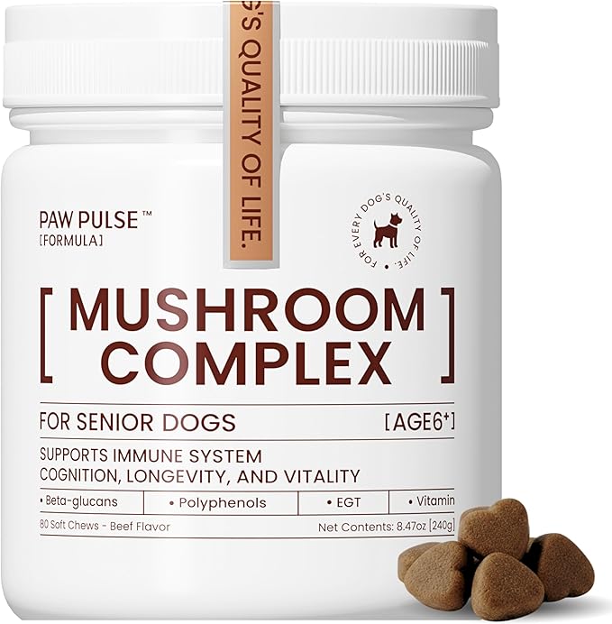 Pawpulse Formula Turkey Tail Mushroom for Dogs - Lipoma, Lumps & Bumps Defense - 7-in-1 Functional Immune Support with Reishi & Lion's Mane - Brain, Vitality, Gut Health & Longevity - 80 Soft Chews