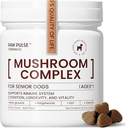 Pawpulse Formula Turkey Tail Mushroom for Dogs - Lipoma, Lumps & Bumps Defense - 7-in-1 Functional Immune Support with Reishi & Lion's Mane - Brain, Vitality, Gut Health & Longevity - 80 Soft Chews