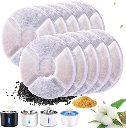 RBAYSALE Cat Water Fountain Filter, 10 Pack Replacement Filters for 81oz/2.4L Automatic Pet Fountain Dog Water Dispenser, 3 Triple Filtration System