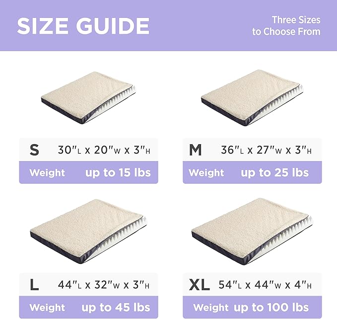 LE SURE XL Washable Dog Bed Cover Replacement Plush Fleece Cover for Orthopedic Egg Crate Foam Pet Mat 44x32x3 Inches, Grey