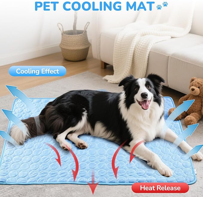 TerraKin Cooling Mat for Dogs and Cats, 27.6" x 21.7" Soft Pet Cooling Pad with Ice Silk Fabric, Comfortable for Crate, Bed, Floor, Sofa(Large, Blue)