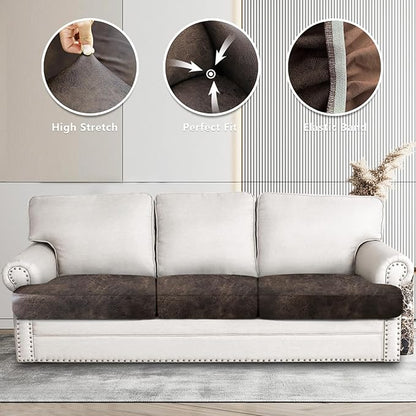 ANARACHON Leather Look Couch Cushion Covers Sofa Seat Slipcovers Sets Couches Furniture Protector for Sectional Armchair Loveseat Pets Kids Stretch Spandex Fabric (3 T-Cushion Sofa, Brown)