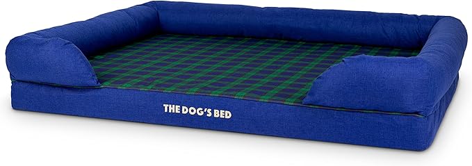 The Dog’s Bed Orthopedic Memory Foam Dog Bed with Bolsters for XXL Dogs, Waterproof Washable Cover, Anti-Slip Base, Calming Surface – CertiPUR-Certified Foam, Oxford Fabric, Black Watch Tartan, XXL