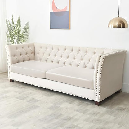 Yates Home PU Leather Couch Sofa Cushion Slipcover Water-Proof Elastic Chair RV Seat Covers Loveseat Sofa Furniture Protector Slip Cover for Settee Seater Replacement Living Room（2 Pieces, Ivory）