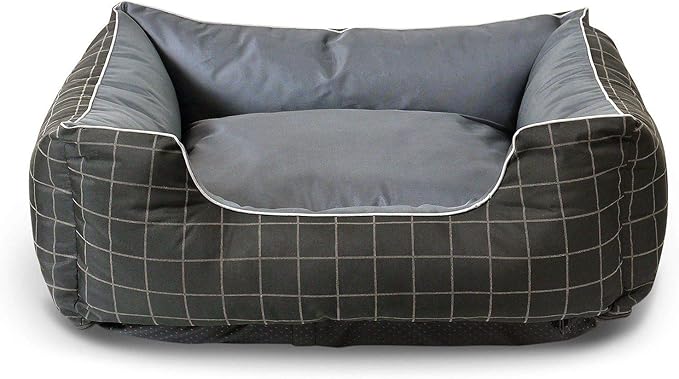 Pet Bed - Soft Luxury Pet Lounger, Premium Bedding w/Inner Cushion for Dog/Cat - Thunder Grey w/Oxford Square - Medium