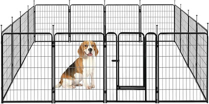 Amazon Basics Dog Playpen, 16 Panels Metal Fence with Door, Foldable for Indoor and Outdoor Use, Suitable for Small to Medium Sized Dogs, 30 Inch Height, Black
