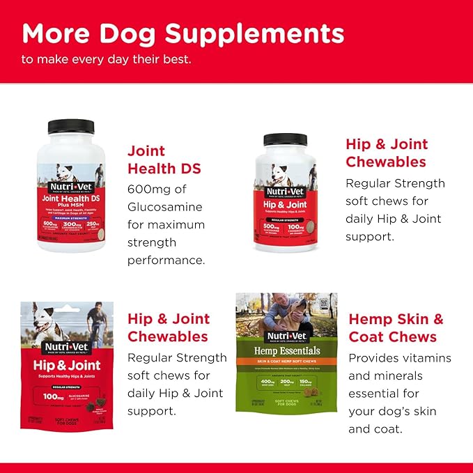Nutri-Vet Hip and Joint Biscuits for Dogs, Large Breed Mobility Supplement, 300mg Glucosamine per Dog Treat, Supports Cartilage Flexibility and Connective Tissue, Crunchy Peanut Butter Flavor, 4lb Bag