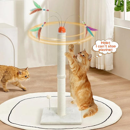 YARUOMY Cat Scratching Post，42.5" Tall Heavy Duty Cat Scratcher，Scratching Posts for Indoor Cats Adult with Interactive Cat Toys Automatic Teaser Wand and Rotating Hanging Balls