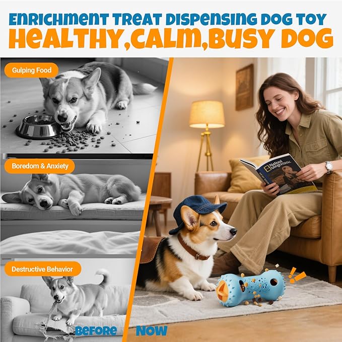 FOXMM Interactive Treat Dispensing Dog Toys – Adjustable Puzzle Toy to Keep Dogs Busy, Enrichment, Mental Stimulation, Cognitive Fun and Boredom Buster for Puppy Teething, for Small Medium Dogs