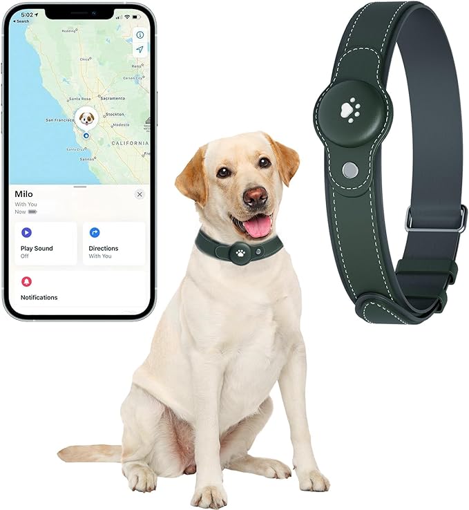 2-in-1 GPS Tracker for Dogs: Smart Pet Collar with Real-Time Tracking,No Monthly Fee/Subscription (iOS Only) Waterproof, Anti-Lost,365-Day Long Battery Life GPS Tracker Dog Collar(Tracker Included)