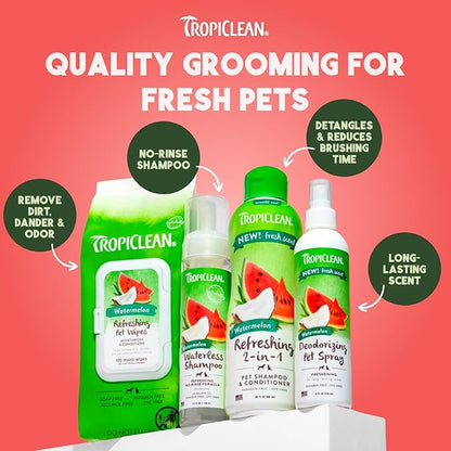 TropiClean Watermelon Dog Wipes for Paws and Bottom | Deep Cleaning Dog Grooming Wipes | Safe for The Face | Cat Friendly | 100 Count