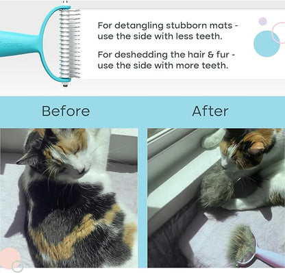 Uproot Clean Undercoat Rake for Dogs - Versatile Dematting Comb for Dogs, Cats & Bunnies - Dual-Sided 9 & 17 Blade Dog Deshedding Brush - Gentle & Effective Grooming Tool for All Coat Types