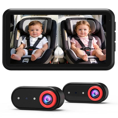 LUCKVIEW BM2 PRO Dual Baby Car Camera, 5.2" 1080P HD Display for Rear-Facing Car Seats, IR Night Vision, Anti-Shake Mount, Easy Install – Ideal for Parents with 2 Kids and Pets
