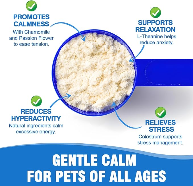 Goat Milk Powder Cat & Dog Calming Pet Goats Milk Calm Treats Anxiety Relief Contains GABA Designed for Pets with Anxiety Stress and Hyperactivity Supports Immune Skin and Bone Health