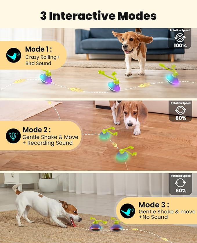 Xeuch Smart Interactive Dog Toys, Automatic Moving and Rolling Dogs Ball with Rope, Motion-Activated Squeaky Ball for Small Medium Dogs for Boredom, RGB Lights, stimulating Sound, Voice Recording