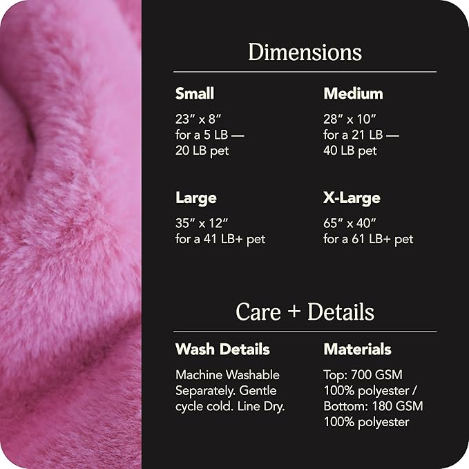 UnHide Floof Pet Bed - Small (23" x 8") - Extra Soft Dog Bed - Removable Faux Fur Cover - Machine Washable - Helps Ease Pet Anxiety & Provides The Perfect Sleep - Pink