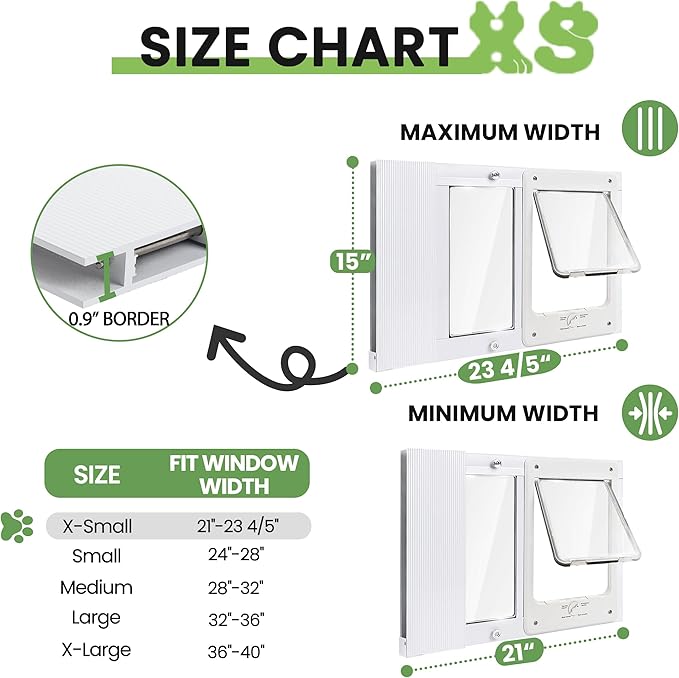 Full-Size Window Pet Door for Cat&Small Dog,Fits 21"-23 4/5" Width Windows, Quick-Fit Cat Door Window Insert,4 Locking Mechanisms, Magnetic Closure Cat Door for Window,Aluminum Pet Door for Window