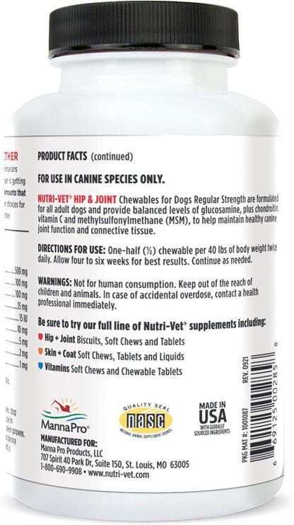 Nutri-Vet Hip & Joint Regular Strength Chewable Dog Supplements, Formulated with Glucosamine Chondroitin, Pet Supplies, Joint Supplement for Dogs, Pet Care, Puppy Essentials, 120 Count