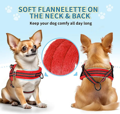 SlowTon No Pull Small Dog Harness and Leash Set, Puppy Soft Vest Harness Neck & Chest Adjustable, Reflective Lightweight Harness & Anti-Twist Pet Lead Combo for Small Medium Dogs (R-Front Clip,XS)