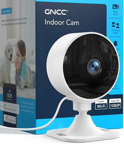 GNCC Only 2.4GHz Indoor Security Camera, 1080P Cameras for Home Security, Motion Detection, Two-Way Audio, Night Vision, Dog Camera with App, Easy Install, Cloud Storage Subscription Required(1-Pack)