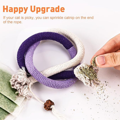 TEAWOO Cat Toys Chew Ropes 3Pcs with Natural Catnip, Safe Teeth Cleaning Toy for Indoor Kittens, Interactive Cat Kitty Toys for All Breeds (27.56 Inches, 3 Bags of Catnip Included)