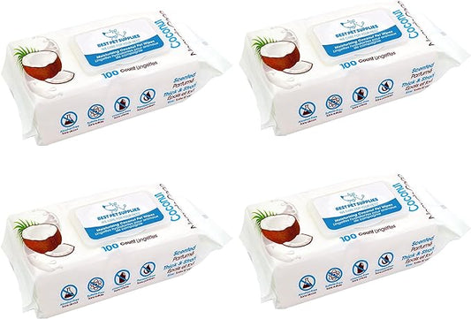 Best Pet Supplies 8" x 9" Large Dog Wipes - Cleaning and Deodorizing for Paws and Coat - Gentle Formula with Coconut Vitamin E for Puppies and Cats - 400 Count