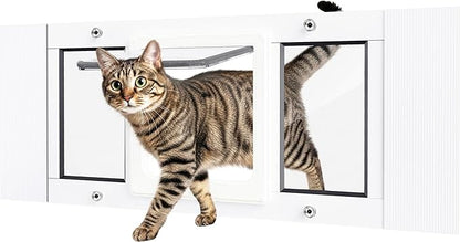 Cat Door for Window Weatherproof: Aluminum Frame Flap Pet Door Fit Window Insert - Easy Adjustable to Quick Fit Windows Width 31"-36" - 4 Secure Lock Modes with Magnetic Closure for Cats Dog