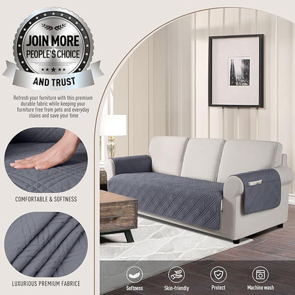 TAOCOCO Waterproof Couch Covers for Pets Dogs with Non Slip Backing, Sofa Seat Covers with Side Pocket for 3 Cushion Couch Washable Dog Couch Cover Protector Sofa Slipcovers(Sofa Plus, Dark Grey)