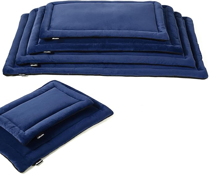 Allisandro Lightweight Waterproof Dog Bed Pad, 1.5" Thick Travel Mat for Crates, Kennels & Elevated Beds, Washable Non-Slip Sleeping Mat for Small to Large Dogs, 42 x 28 Inches, Navy Blue