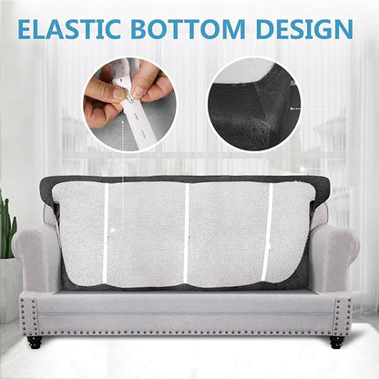 ANARACHON Leather Look Couch Cushion Covers Sofa Seat Slipcovers Sets Couches Furniture Protector for Sectional Armchair Loveseat Pets Kids Stretch Spandex Fabric (1 T-Cushion Sofa, Dark Grey)
