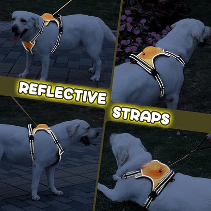 2-in-1 No Pull Dog Harness & Retractable Leash - Large Dog Harness with Auto-Lock, Reflective & Adjustable-XL