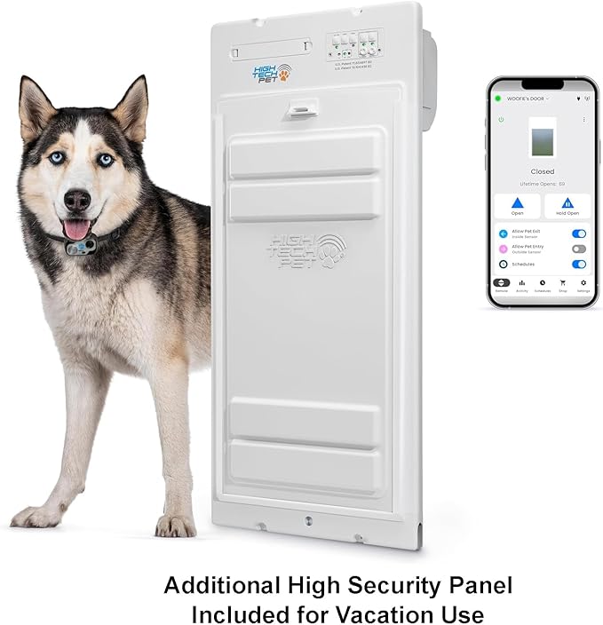 Power Pet Automatic ROLL UP Door by High Tech Pet Brand, Motorized Panel Rolls Up, Pet Collar Operated, Manual & WiFi App Control, Security Lockout Panel, 24/7 Exit & Entry Timers (Large, Door Mount)