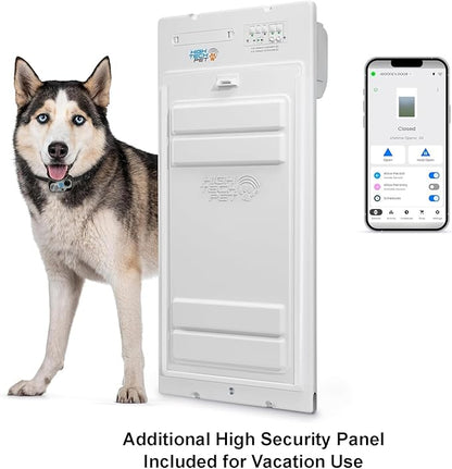 Power Pet Automatic ROLL UP Door by High Tech Pet Brand, Motorized Panel Rolls Up, Pet Collar Operated, Manual & WiFi App Control, Security Lockout Panel, 24/7 Exit & Entry Timers (Large, Door Mount)