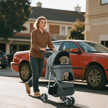 Pet Stroller for Small Dogs 10 lbs, Dog Stroller for Medium Dogs 30 lbs, Cat Strollers for 2 Cats, 3 Wheels Foldable Jogger Puppy Stroller with Storage Basket and Cup Holder, Grey