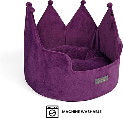 NANDOG Crown Dog Bed for Small Dogs & Cats – Soft Plush Round Pet Bed, Cozy Royal Design, Comfortable Indoor Puppy Bed for Crate or Kennel, Purple, Medium