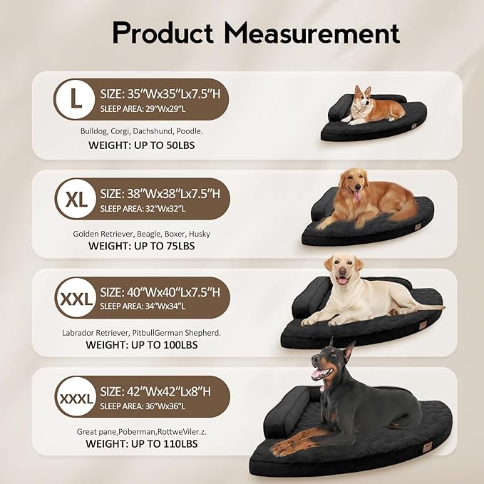 MEKIY Large Orthopedic Dog Bed with Sides Big Dog Beds with Removable Washable Cover Non-Slip Waterproof Pet Bed for Medium Large Dogs - Black L