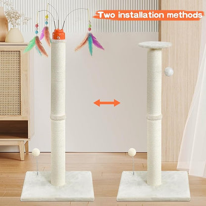 YARUOMY Cat Scratching Post，42.5" Tall Heavy Duty Cat Scratcher，Scratching Posts for Indoor Cats Adult with Interactive Cat Toys Automatic Teaser Wand and Rotating Hanging Balls