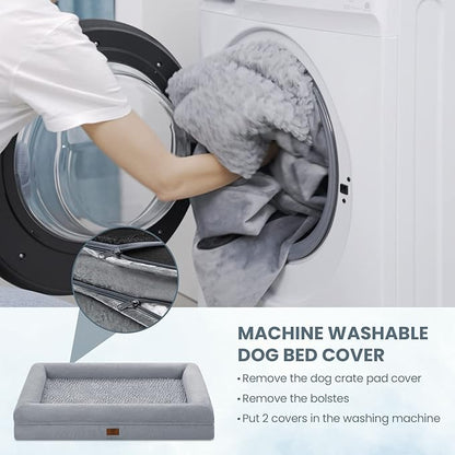 Jumbo Dog Bed for Extra Large Dogs, Washable Orthopedic Dog Bed with 4-Sides Removable Bolster, Waterproof Non-Slip Egg-Crate Foam Pet Couch Sofa, Dark Grey