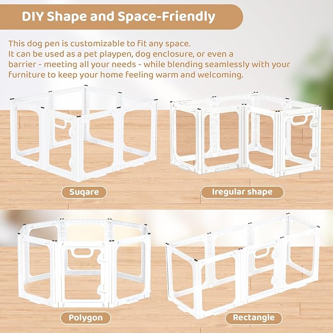 Acrylic Portable Dog Playpen Indoor, Clear Dog Play Pen Indoors Puppy Playpen Indoor Easy Assemble 24” Octagon Guinea Pig Rabbit Bunny Small Animal Pet Playpen, Puppy Play Pen for Indoors