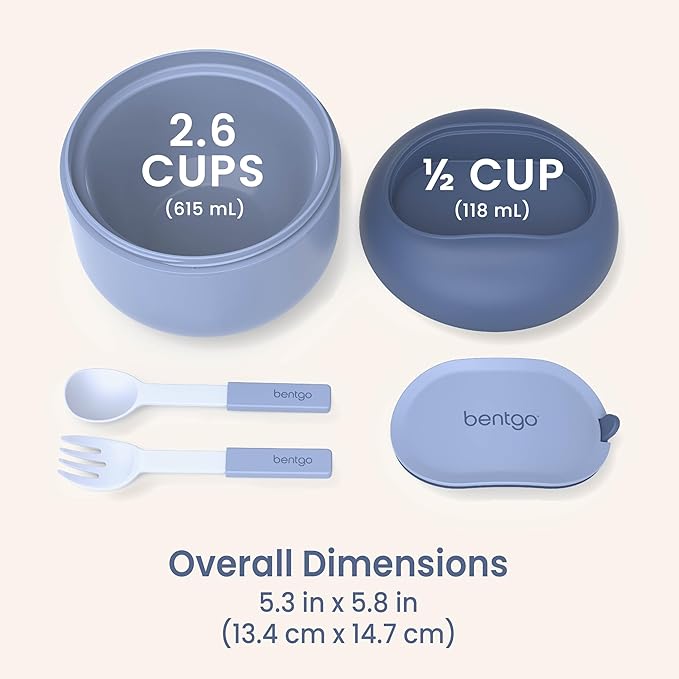 Bentgo Bowl - Insulated Leak-Resistant Bowl with Snack Compartment, Collapsible Utensils and Improved Easy-Grip Design for On-the-Go - Holds Soup, Rice, Cereal & More - BPA-Free, 21.2 oz (Slate)